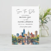 Watercolor Philadelphia Pennsylvania Skyline Save The Date (Stehend Vorderseite)