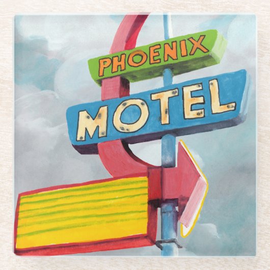 Watercolor Phoenix Motel Glasuntersetzer (Vorderseite)