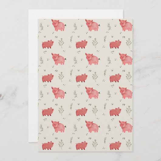 Watercolor Pigs And Flowers Seamless Pattern Einladung (Vorne/Hinten)