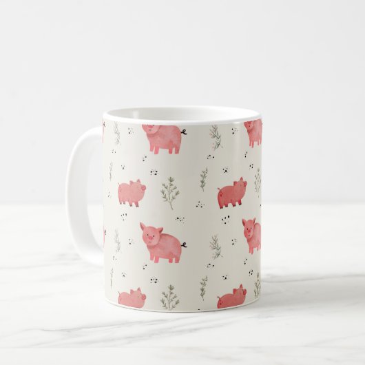 Watercolor Pigs And Flowers Seamless Pattern Kaffeetasse (Vorderseite Links)