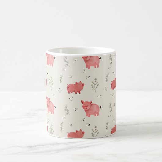 Watercolor Pigs And Flowers Seamless Pattern Kaffeetasse (Mittel)
