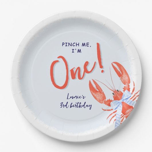 Watercolor Pinch Me' Lobster Coastal 1st Birthday Pappteller (Vorderseite)