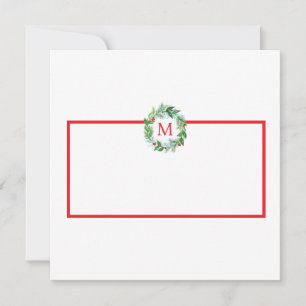 Watercolor Pine Berries Christmas Wreath Monogram Karte