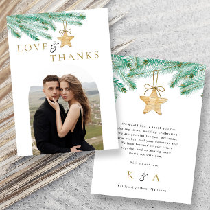Watercolor Pine Boughs Winter Wedding Foto Dankeskarte