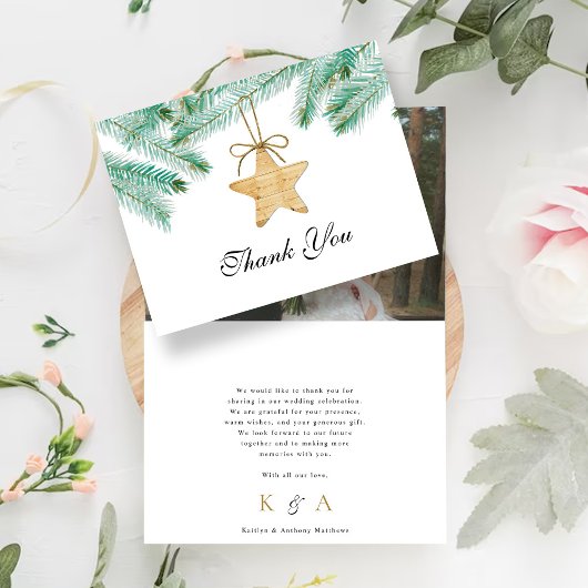 Watercolor Pine Boughs Winter Wedding Foto Dankeskarte