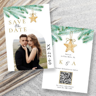 Watercolor Pine Boughs Winter Wedding Foto Save The Date