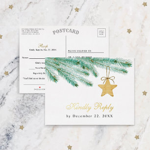 Watercolor Pine Boughs Winter Wedding UAWG Real Folie Einladungspostkarte