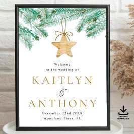 Watercolor Pine Boughs Winter Wedding Willkommen Poster