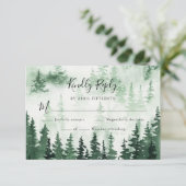 Watercolor Pine Forest Wedding RSVP Karte (Stehend Vorderseite)