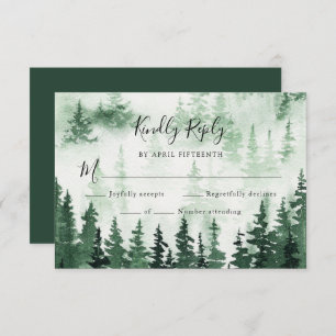 Watercolor Pine Forest Wedding RSVP Karte
