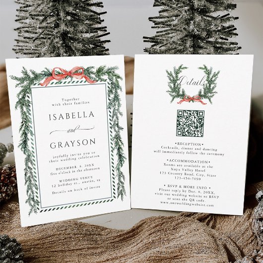 Watercolor Pine Garland Wedding All in One Einladung