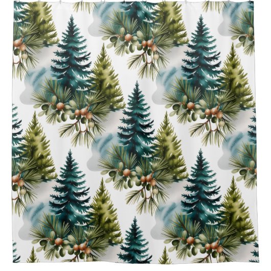 Watercolor Pine Muster Elegante Winter Duschvorhang (Vorderseite)