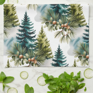 Watercolor Pine Muster Elegante Winter Geschirrtuch