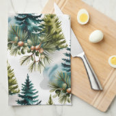 Watercolor Pine Muster Elegante Winter Geschirrtuch (Viertel Falte)