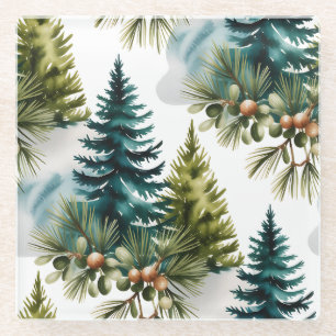 Watercolor Pine Muster Elegante Winter Glasuntersetzer