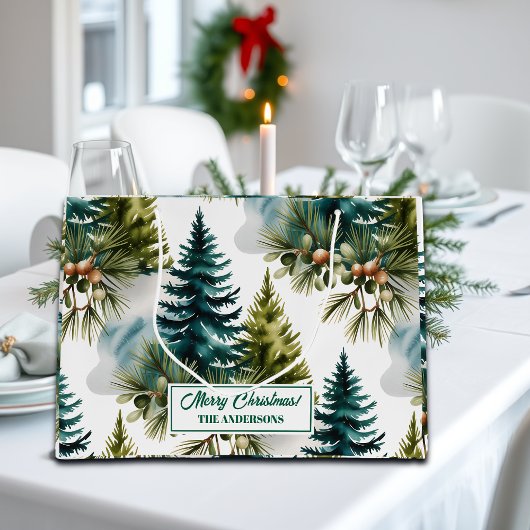 Watercolor Pine Muster Elegante Winter Große Geschenktüte