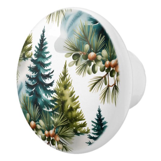 Watercolor Pine Muster Elegante Winter Keramikknauf (Rechts)