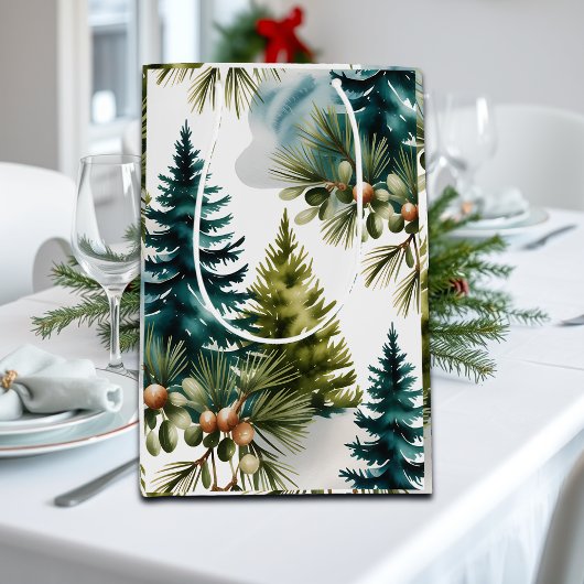 Watercolor Pine Muster Elegante Winter Mittlere Geschenktüte