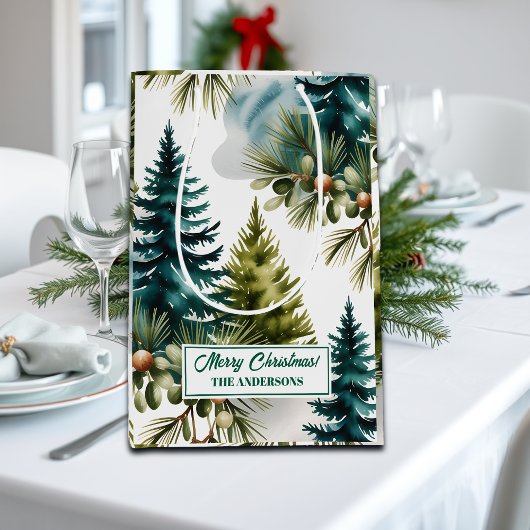 Watercolor Pine Muster Elegante Winter Mittlere Geschenktüte