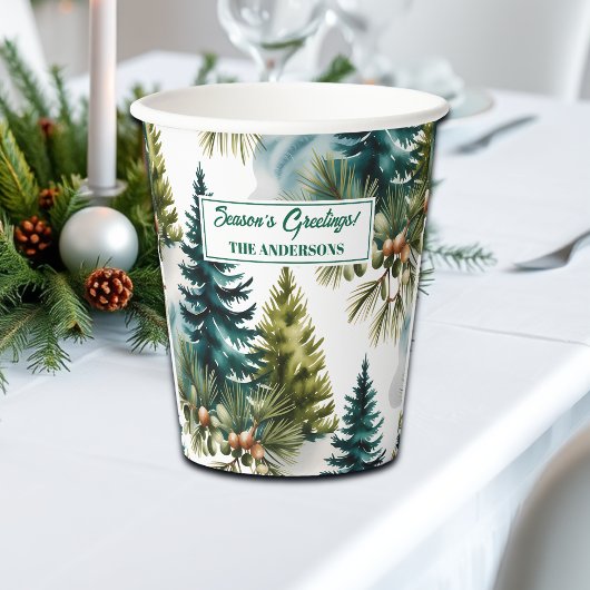 Watercolor Pine Muster Elegante Winter Pappbecher