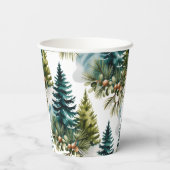 Watercolor Pine Muster Elegante Winter Pappbecher (Rückseite)