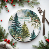 Watercolor Pine Muster Elegante Winter Pappteller