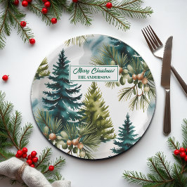 Watercolor Pine Muster Elegante Winter Pappteller