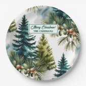 Watercolor Pine Muster Elegante Winter Pappteller (Vorderseite)