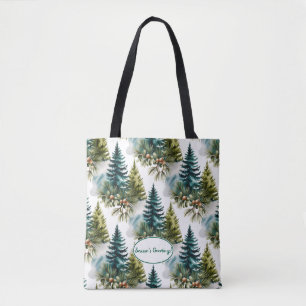 Watercolor Pine Muster Elegante Winter Tasche