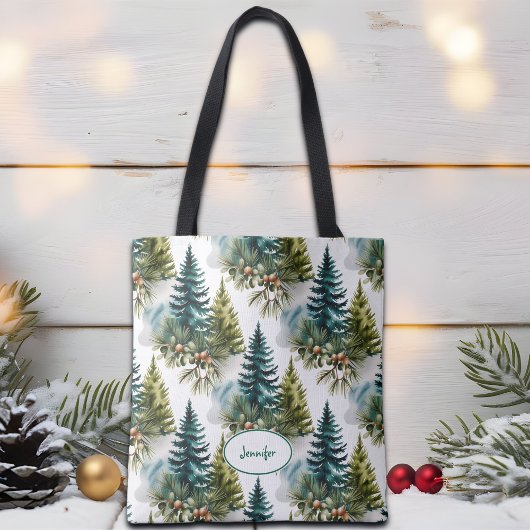 Watercolor Pine Muster Elegante Winter Tasche