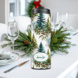 Watercolor Pine Muster Elegante Winter Thermosbecher
