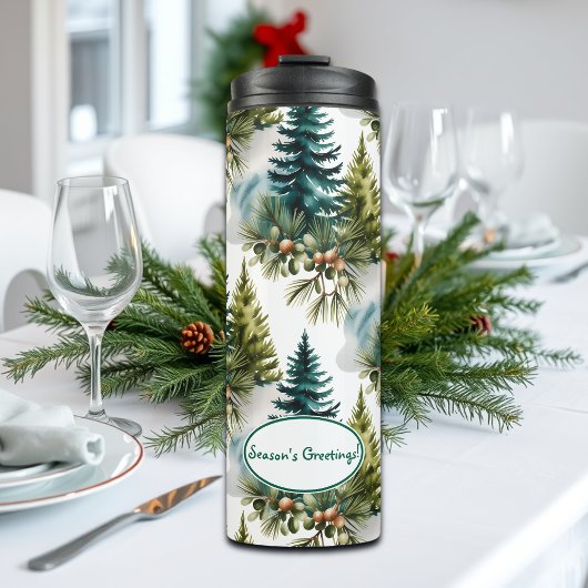Watercolor Pine Muster Elegante Winter Thermosbecher