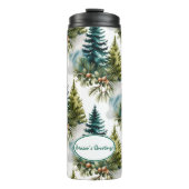 Watercolor Pine Muster Elegante Winter Thermosbecher (Vorderseite)