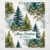 Watercolor Pine Muster Elegante Winter Weinetikett (Einzelnes Label)