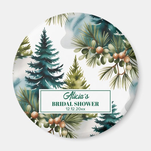 Watercolor Pine Pattern Winter Brautparty Gefallen Magnet (Vorne)