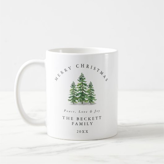 Watercolor Pine Tree Forest Christmas Kaffeetasse (Links)
