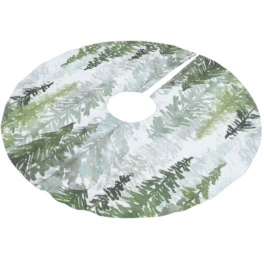 Watercolor Pine Tree Forest Polyester Weihnachtsbaumdecke (Schrägansicht)