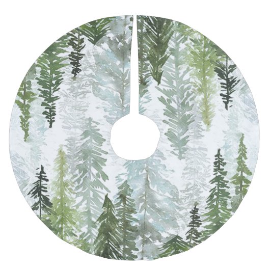 Watercolor Pine Tree Forest Polyester Weihnachtsbaumdecke (Vorderseite)