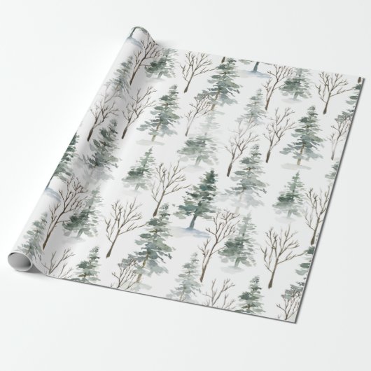 Watercolor Pine Tree Weihnachtswrapping Paper Geschenkpapier (Ungerollt)
