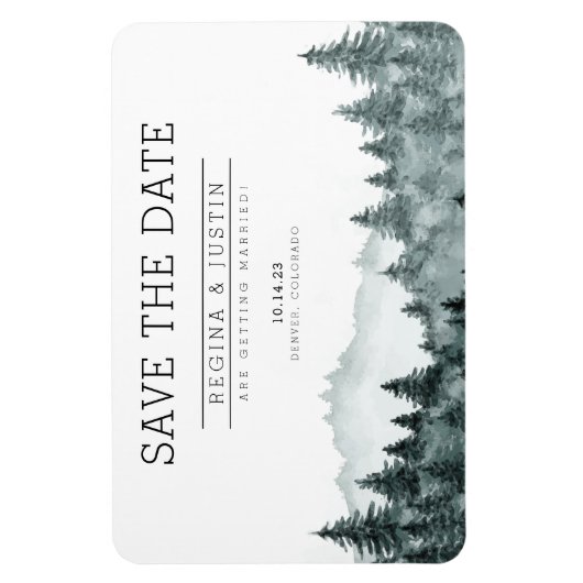 Watercolor Pine Trees Mountain Save the Date Invit Magnet (Vertikal)