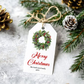Watercolor Pine Wreath Christmas Gift Label Geschenkanhänger