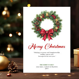 Watercolor Pine Wreath Christmas Greeting Design Feiertagskarte