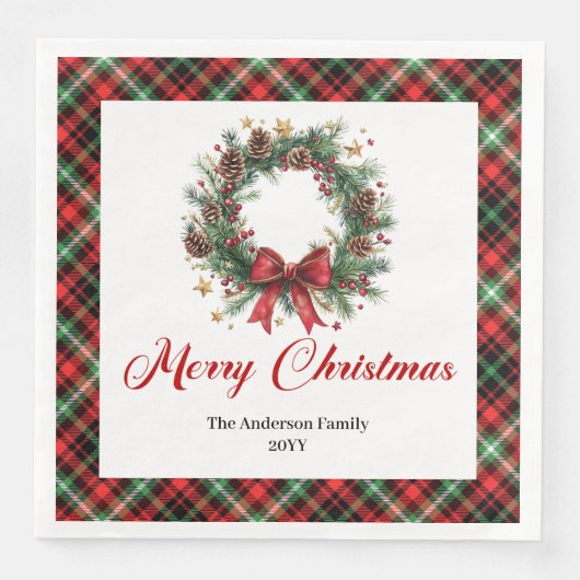 Watercolor Pine Wreath Christmas Napkin Set Serviette (Vorderseite)