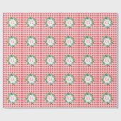Watercolor Pine Wreath MONOGRAM Red Check Geschenkpapier (Flach)