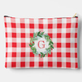 Watercolor Pine Wreath MONOGRAM Red Check LG Zubehörtasche (Rückseite)