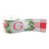 Watercolor Pine Wreath MONOGRAM Red Check Ripsband (Spule)
