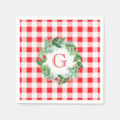 Watercolor Pine Wreath MONOGRAM Red Check  Serviette (Vorderseite)