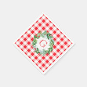 Watercolor Pine Wreath MONOGRAM Red Check  Serviette (Ecke)