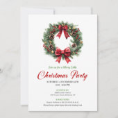 Watercolor Pine Wreath Red Green Party Invite Einladung (Vorderseite)