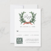 Watercolor Pine Wreath Wedding QR Code RSVP Karte (Vorderseite)